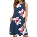 WQJNWEQ Dresses For Women Clearance Summer Dresses Women Beach Floral Sleeveless Sundress Casual Pockets Boho Dress