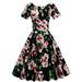 WQJNWEQ Clearance Sundresses For Women Women S Fashion V-Neck Short Sleeve Vintage Printed Party Cocktail Swing Dresses Swing Stretchy Dresses