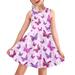 Pzuqiu Butterfly Print Girls Pink Midi Dress Sleeveless Twirly Skater Dresses Summer Going Out Crew Neck Summer Sundress for Toddler Gilrs 5-6 Years