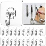 20pcs Transparent Wall Hooks 22lbs (Max) Heavy Duty Self Adhesive Hooks Waterproof Self Adhesive Hooks Kitchen Bathroom Hooks Wall Hooks Room Door Hooks Command Hooks