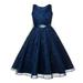 Pimfylm Beach Dresses For Women Toddler Girl Ruffled Sleeve Dress Cotton Linen Sleeveless Kid Casual Summer Sundress 2023 Dark Blue 4-5 Years