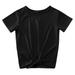 MIASHUI Girls Tie Front Knot T Shirt Summer Solid Color Short Sleeve Crewneck Casual Tee Blouse Tops