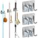 3 Pack Mop Broom Holder No Drill Wall Mount Self Adhesive Broom Organizer with Mopping Cloth Hooks Stainless Steel Garage Storage Cleaning Tool Hanger for Bathroom Kitchen Laundry