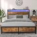 17 Stories Izzat Industrial Platform Bed w/ LED Lights & USB Ports Wood & Metal/Metal in Black/Brown | 39 H x 60 W x 86.6 D in | Wayfair