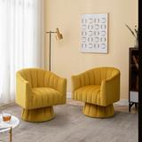 Barrel Chair - Willa Arlo™ Interiors Murrow 28 inches Wide Tufted Swivel Barrel Chair Wood/Velvet/Fabric in Yellow | 30 H x 28 W x 27 D in | Wayfair