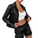 Wojeull 2023 Brown Leather Jackets For Woman Motorcycle Jacket Black Moto Jacket Faue Leather Blazer Causal Jacket Coat