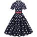 PMUYBHF Dresses for Women 2023 Women Vintage 1950s Retro Short Sleeve V Neck Flag Print Party Prom Swing Dress Summer Dress Dark Blue S