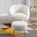 Accent Chair with Ottoman Modern Teddy Velvet Tufted Armchair with Golden Metal Legs Comfy Upholstered Single Sofa Chair Leisure Reading Chair for Living Room Bedroom White