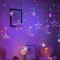 138 Led 11.5ft Curtain String Light Star Moon Icicle Light with Timer Remote USB Operated Dimmable Fairy String for Window Wall Home Decoration