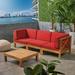 Brava Outdoor Modular Acacia Wood Sofa and Coffee Table Set with Cushions