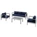 Lounge Sectional Sofa Chair Table Set Sunbrella Fabric Aluminum Metal Silver Blue Navy Modern Contemporary Urban Design Outdoor Patio Balcony Cafe Bistro Garden Furniture Hotel Hospitality