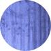 Ahgly Company Machine Washable Indoor Round Abstract Blue Contemporary Area Rugs 3 Round