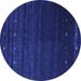 Ahgly Company Machine Washable Indoor Round Abstract Blue Contemporary Area Rugs 7 Round