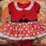 Disney Dresses | Disney Minnie Mouse Red Baby Onesie Dress 3/6 Months | Color: Red/White | Size: 3-6mb