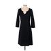 Ann Taylor LOFT Casual Dress - A-Line Scoop Neck 3/4 sleeves: Black Print Dresses - Women's Size 6