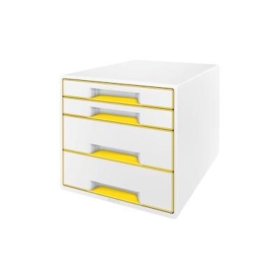 LEITZ Schubladenbox WOW Cube 4 geschlossene Schubladen, 2 hohe, 2 flache, weiß/gelb, mit Auszugstopp, Schubladeneinsatz
