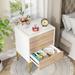 White Gold 3 Drawers Nightstand with Gold Square Side Top Tall Legs