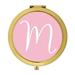 Koyal Wholesale Gold Compact Mirror Bridesmaid s Wedding Gift Blush Pink Monogram Letter M 1-Pack