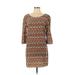 Hello Miss Casual Dress - Shift Scoop Neck 3/4 sleeves: Tan Chevron/Herringbone Dresses - Women's Size Large