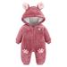 Verugu Cute Baby Boys Girls Snowsuit Jackets Winter Ears Hooded Footie Cotton Romper Jumpsuits New Born Baby Infant Winter Warm Thicken Coat Snow Outwear Jumpsuits Red 12-18 Months