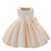 TUOBARR Dress for Toddler Girl Satin Embroidery Rhinestone Bowknot Birthday Party Gown Long Dresses Beige