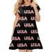 B91xZ 4th of July Dresses Toddler Kids Girl Fourth Of July Independent Day Star Stripes Prints Short Sleeves Party Princess Hot Pink 4-5 Years
