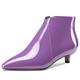 Aachcol Women Ankle Boots Short Bootie Pointed Toe Low Kitten Heel Patent Zipper Dress Shoes Purple 3.5 CM 4 UK