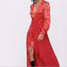 Free People Dresses | Free People Walk Me Home Jacquard Rose Victorian Button Front Red Maxi Dress 6 | Color: Red | Size: 6