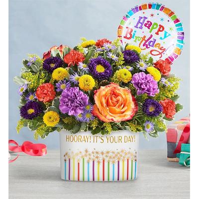 1-800-Flowers Flower Delivery Hooray It's Your Day Bouquet Large W/ Balloon