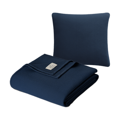 Cradle Studio - Set Wohndecke & Kissenbezug Piqué Marine Decken & Kissen 1 ct Blau