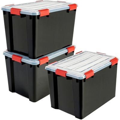 Iris Ohyama - Luftdichte Kunststoff-Aufbewahrungsboxen mit Deckels, 70L, 3er-Set, Schwarz, Image