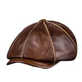 Casquette gavroche en cuir véritable pour hommes casquette octogonale chaude marron noir