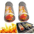 2 PCS Rolling BBQ Basket Portable Stainless Steel Cylinder BBQ Basket Greatest BBQ Basket Ever Veggie French Fries Fish Camping BBQ Grill (7.87x3.54x3.54 inches)