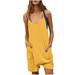 pstuiky Jumpsuits for Women Dressy Sleeveless Jumpsuits Printed Loose Casual Jumpsuits Casual Summer Overalls Cotton Linen Shorts Rompers Jumpsuits Wide Pocket Leisure Jumpsuits Yellow M