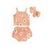 Qtinghua Newborn Baby Girl Clothes Floral Print Sleeveless Waffle Tank Tops Drawstring Shorts Headband Summer Outfits Orange Pink 0-6 Months