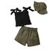 NKOOGH Outfits for Baby Girls Outfits Teens Girls Toddler Girls Cute Outfit Ruffle Sleeveless Vest Tops Shorts And Caps 3Pcs Set Outfits