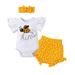 VerPetridure Baby Girl Rompers 0-3 Months Toddler Baby Girl Ruffle Bee Print Clothes Cute Bow Comfortable Three-piece Suit