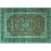 Ahgly Company Machine Washable Indoor Rectangle Medallion Turquoise Blue Traditional Area Rugs 2 x 4