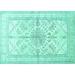 Ahgly Company Machine Washable Indoor Rectangle Medallion Turquoise Blue Traditional Area Rugs 4 x 6