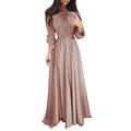 NKOOGH Women s Dresses Casual Petite Dress Women s Summer Solid Dress Maxi Shirt Fashion Long Sleeve Single Dress Casual Lapel Dress