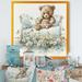 Zoomie Kids Teddy Bear in Crib w/ Flowers III - Print on Canvas in Blue/Brown | 24 H x 24 W x 1 D in | Wayfair 511E2856FEA942778B66EF1F3C96BD9F