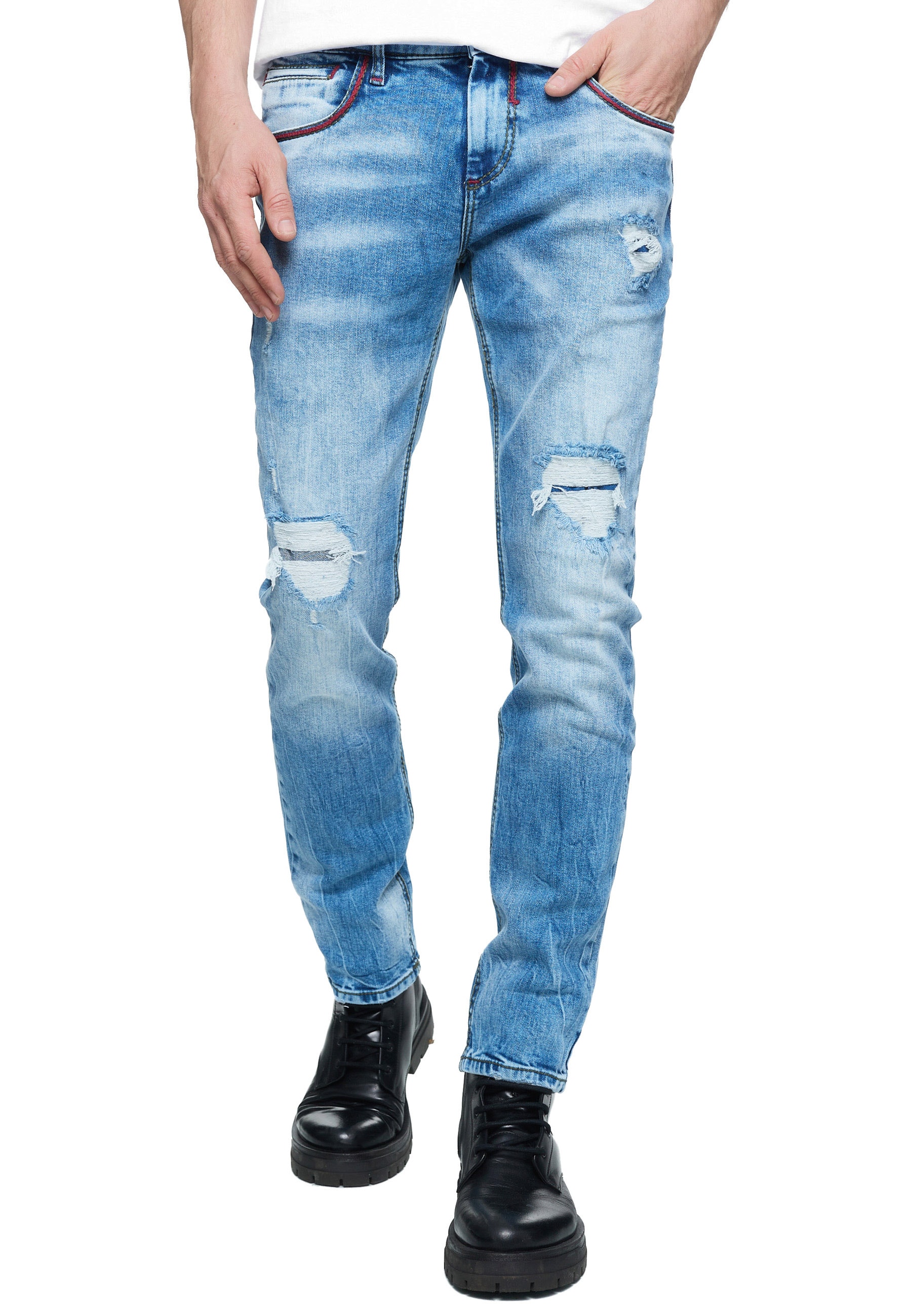Straight-Jeans RUSTY NEAL "MINO", Herren, Gr. 32, US-Größen, blau (hellblau), 98% Baumwolle, 2% Elasthan, unifarben, lang, Jeans Straight-Jeans, in klassischem Look