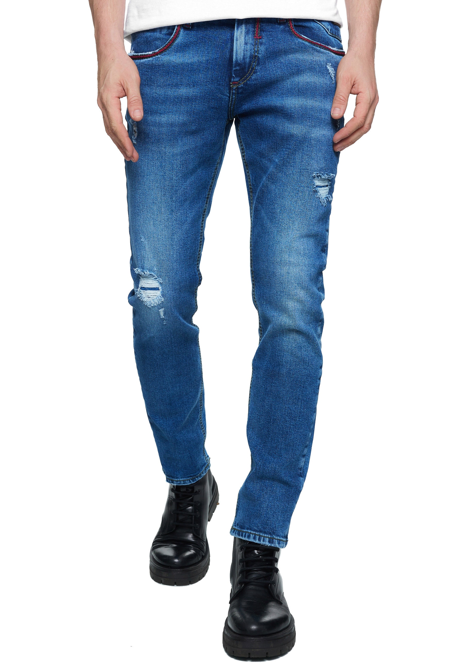 Straight-Jeans RUSTY NEAL "MINO", Herren, Gr. 36, US-Größen, blau, 98% Baumwolle, 2% Elasthan, unifarben, lang, Jeans Straight-Jeans, in klassischem Look