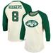 Men's Majestic Threads Aaron Rodgers Cream/Green New York Jets Vintage Player Name & Number 3/4-Sleeve Fitted T-Shirt