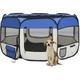 Parc enclos pour animaux pliable - Chenil pour chiens avec sac de transport Bleu 125x125x61cm