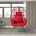 Hanging Egg Chair with Stand Egg Swing Chair with Stand Indoor Outdoor Wicker Rattan Patio Egg Chair with UV Resistant Cushions Hanging Basket Chair for Bedroom Patio Garden Red