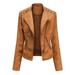 Women s Leather Jackets Fall And Winter Fashion Motorcycle Biker Casual Slim Bomber Coat Faux Leather Jackets For Women Camel XXXL