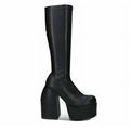 Punk Style Boots Autumn Winter High Heels Elastic Microfiber Shoes Leather Knee-High Black Boot E0B9