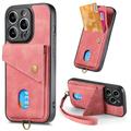 Dteck for iPhone 13 Pro Max Wallet Case Magnetic Work with Card Mount Holder Detachable Lanyard Strap with Kickstand Shockproof Premium PU Leather Wallet Card Holder Phone Protective Back Cover Pink