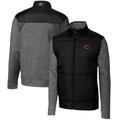 Men's Cutter & Buck Black Cincinnati Reds Stealth Hybrid Quilted Full-Zip Windbreaker Jacket